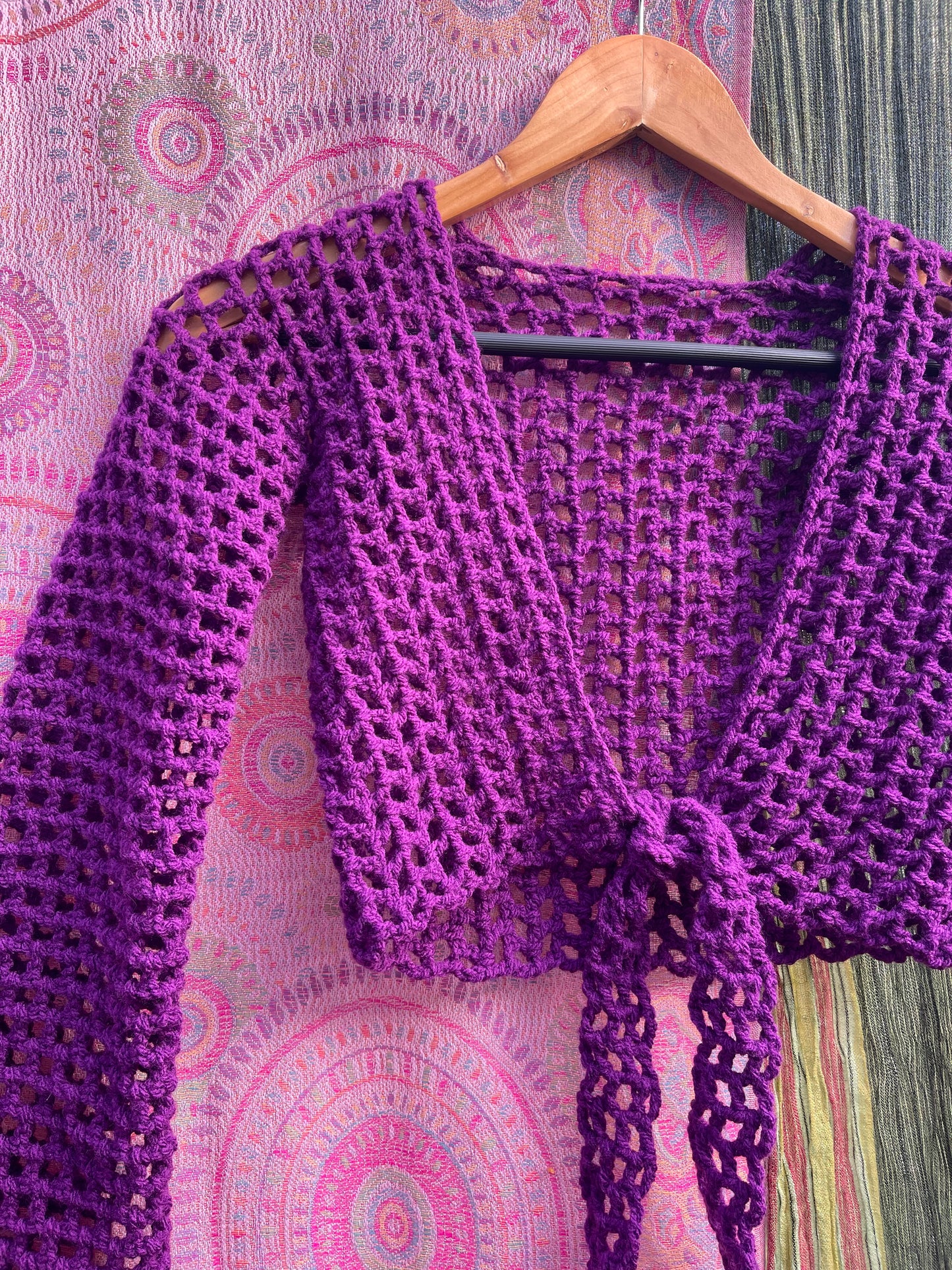 Magenta crochet tie top