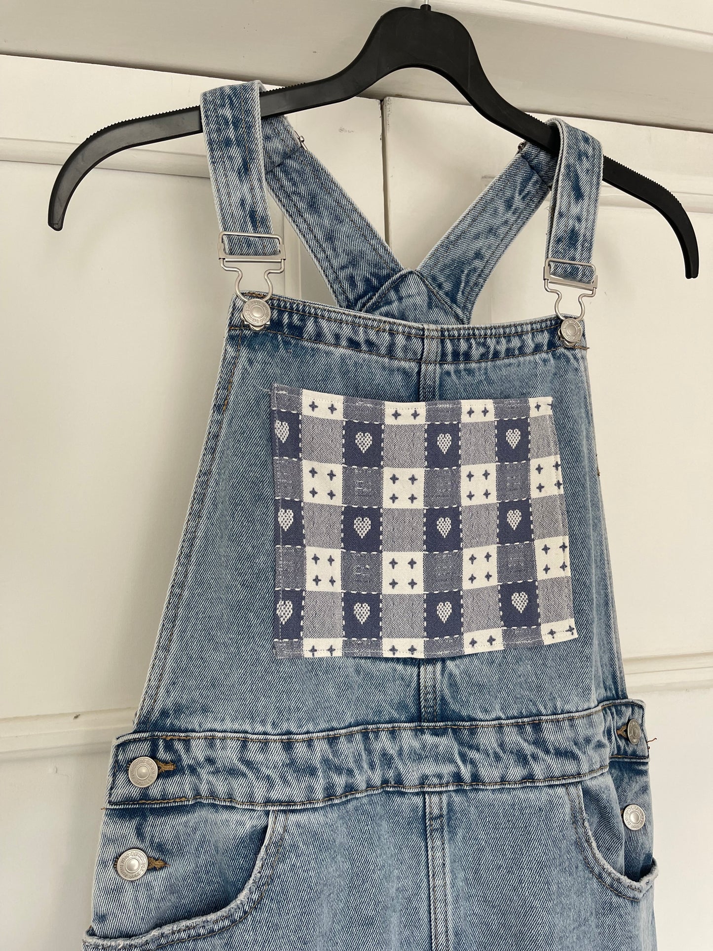 Upcycled denim & blue check pinafore