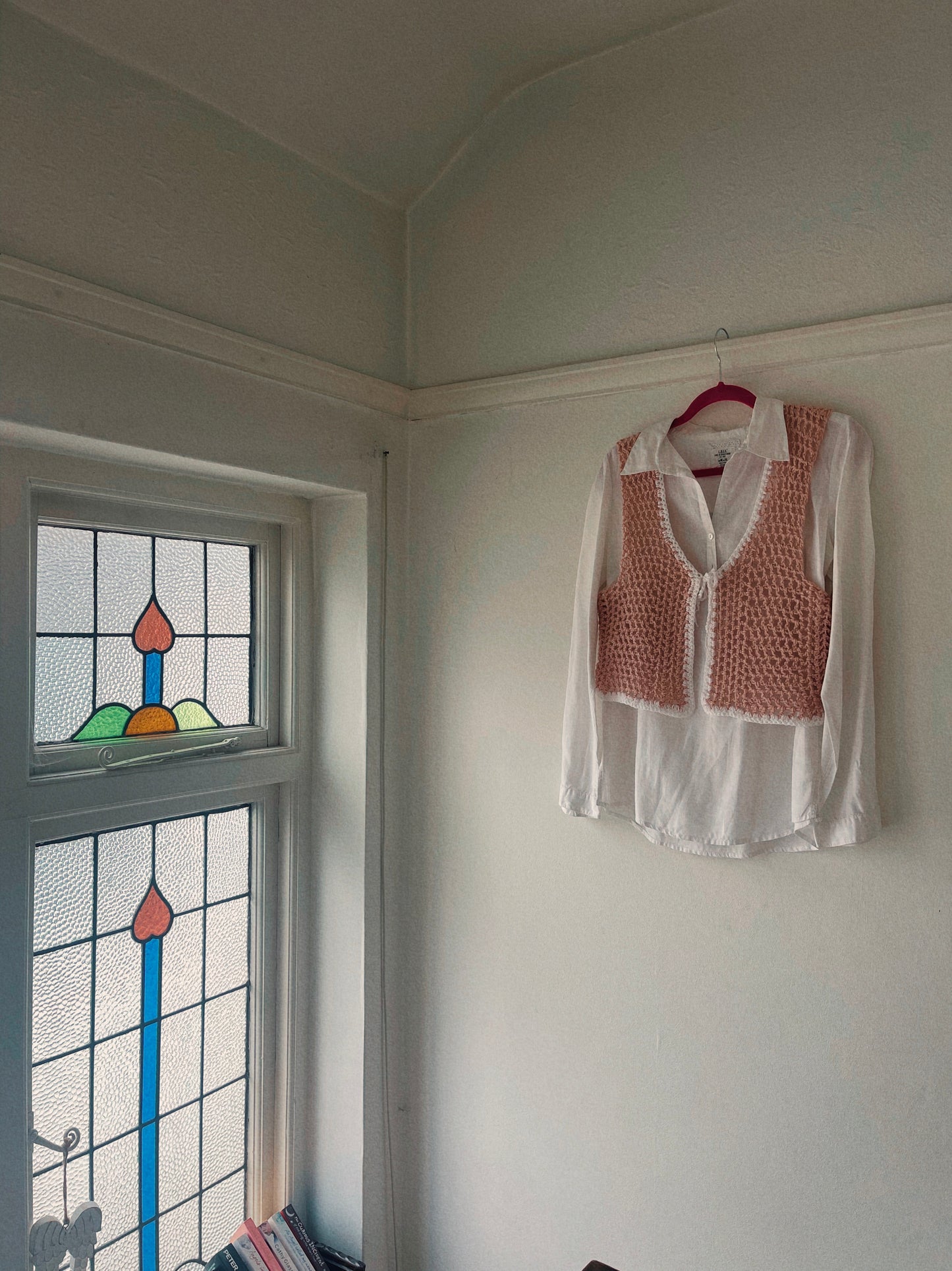 Pink and White Crochet Mesh Waistcoat