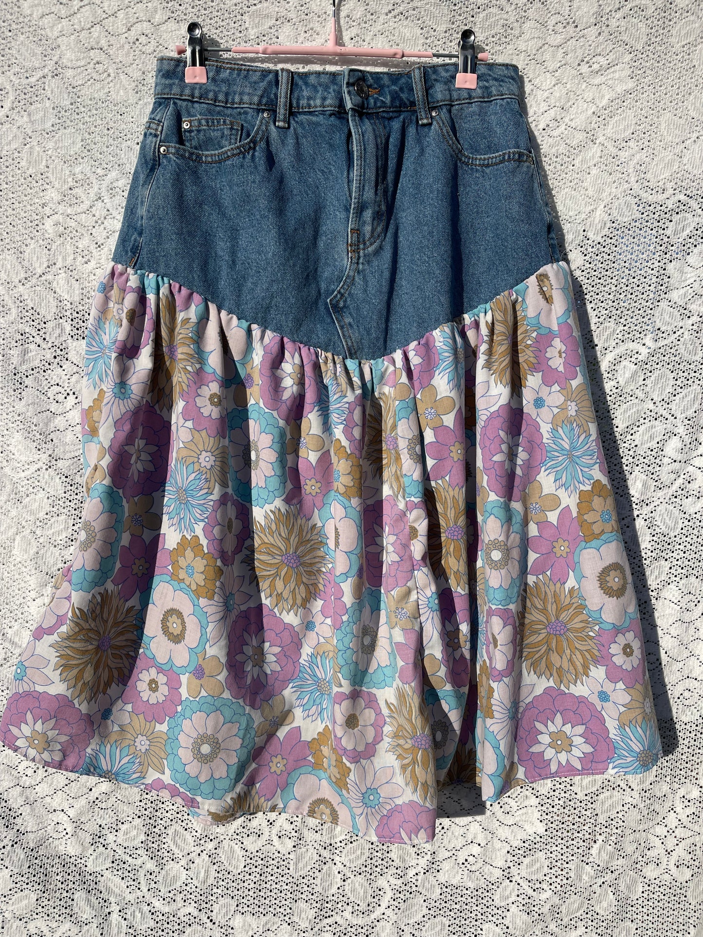 Vintage floral and denim skirt