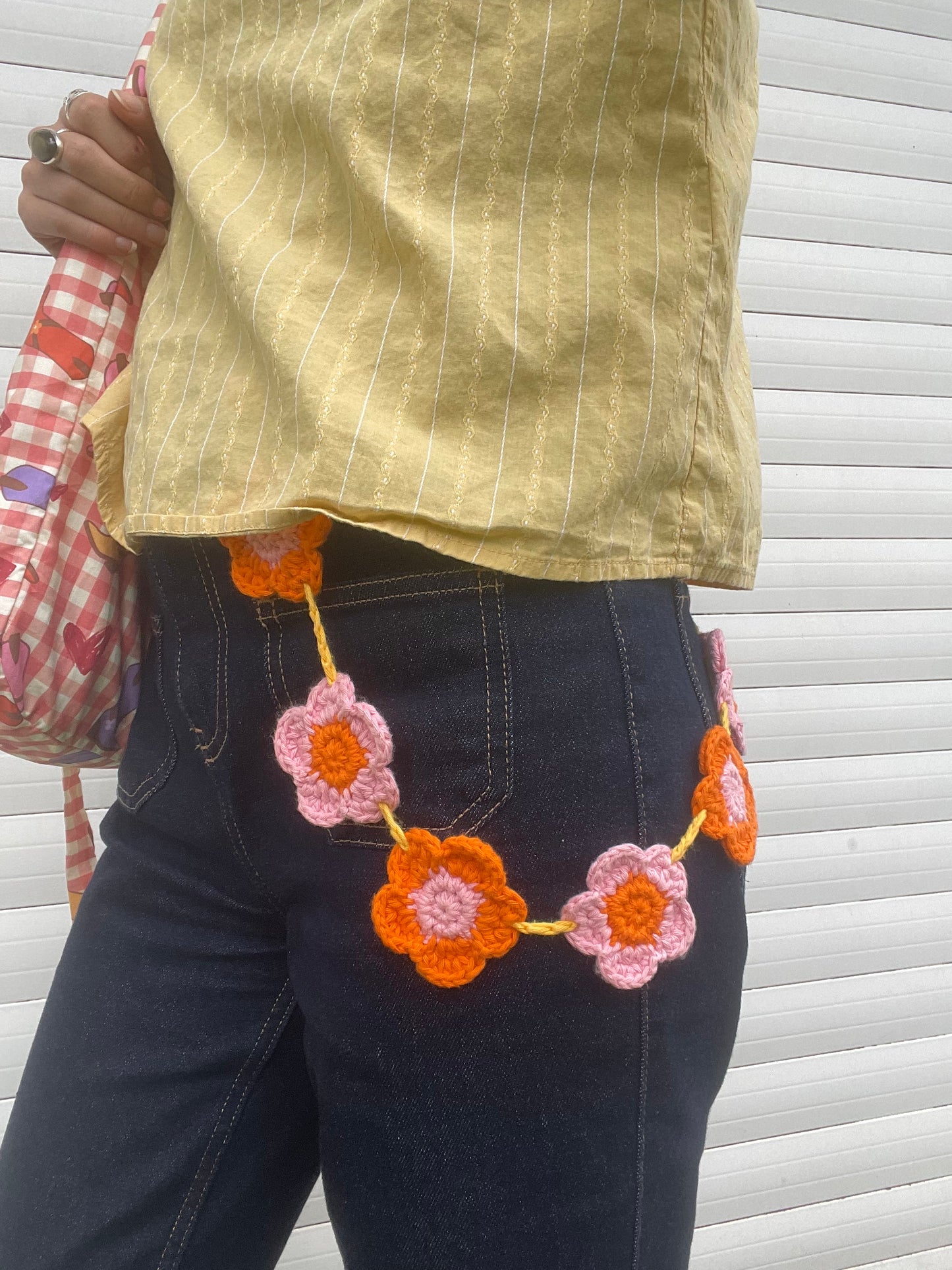 Crochet flower chain belt
