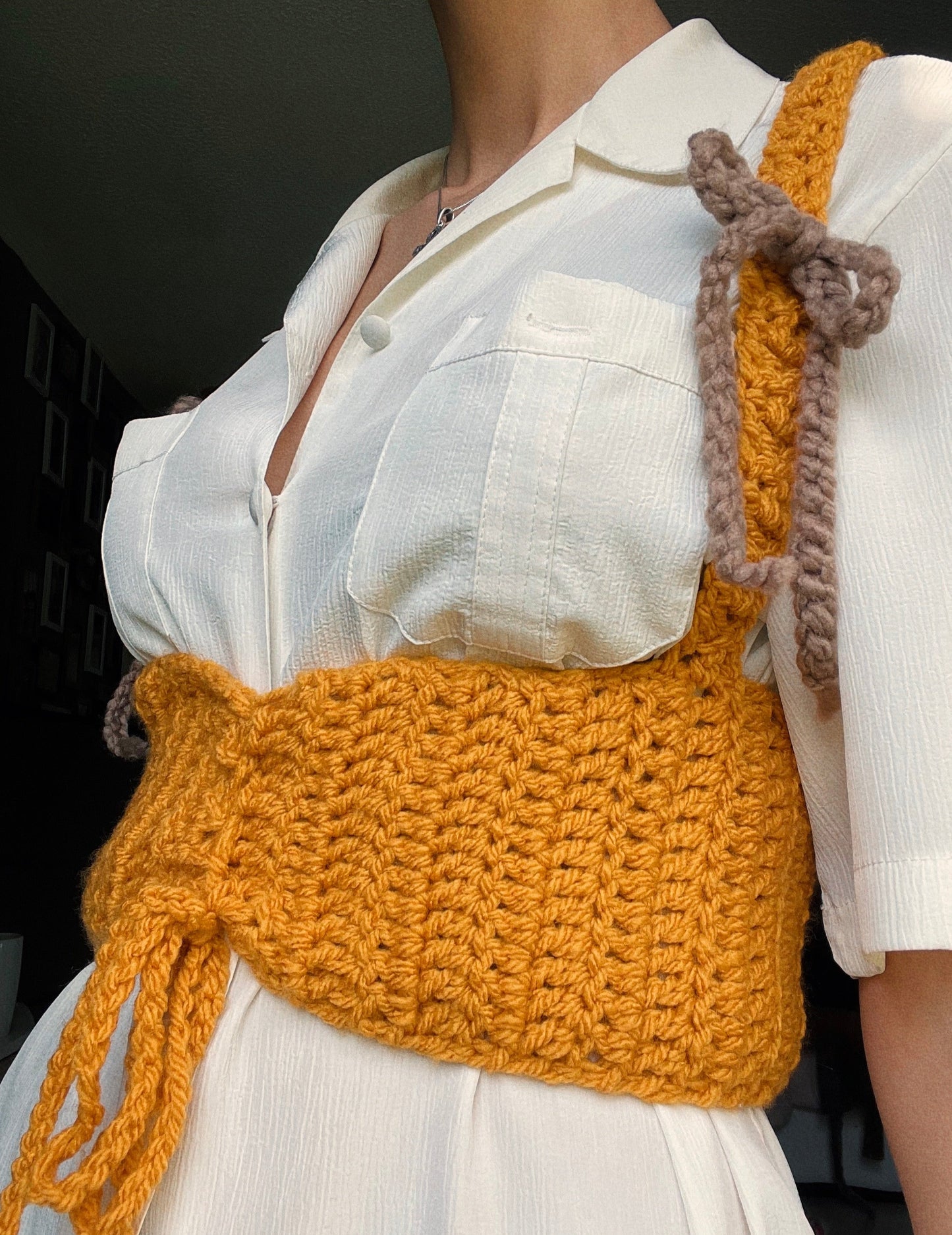 Mustard Crochet Corset