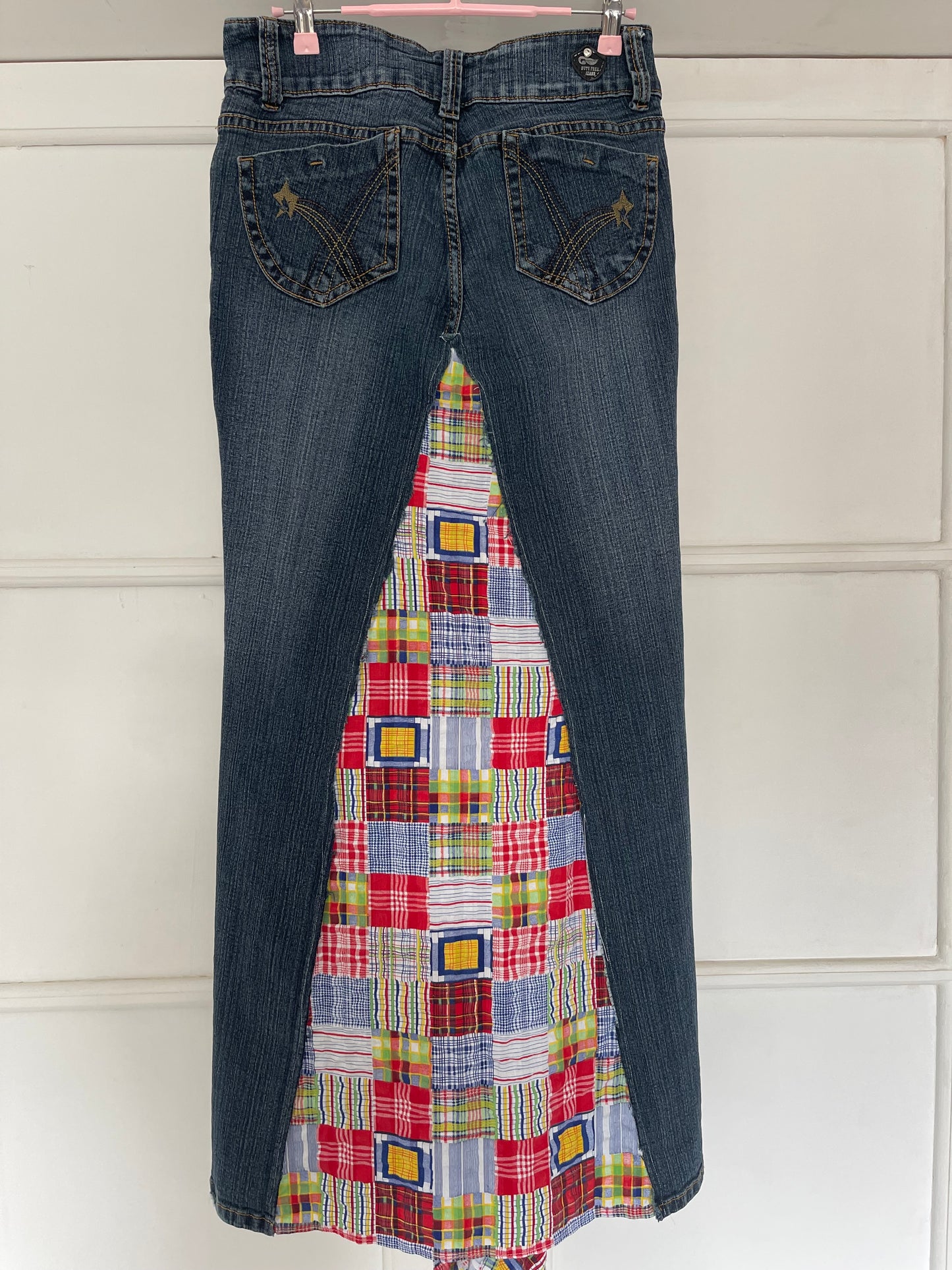Upcycled denim & patchwork maxi skirt