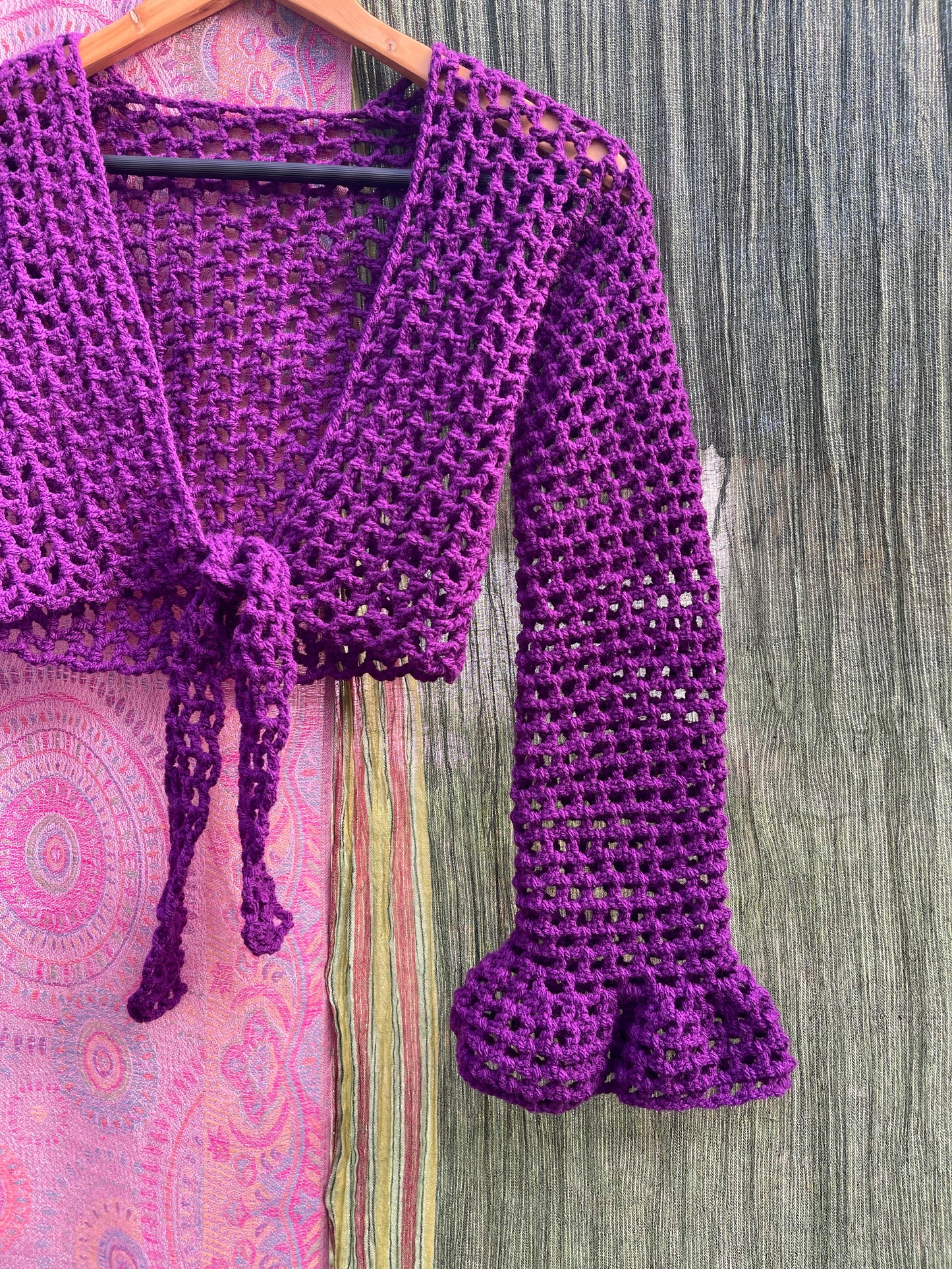 Magenta crochet tie top