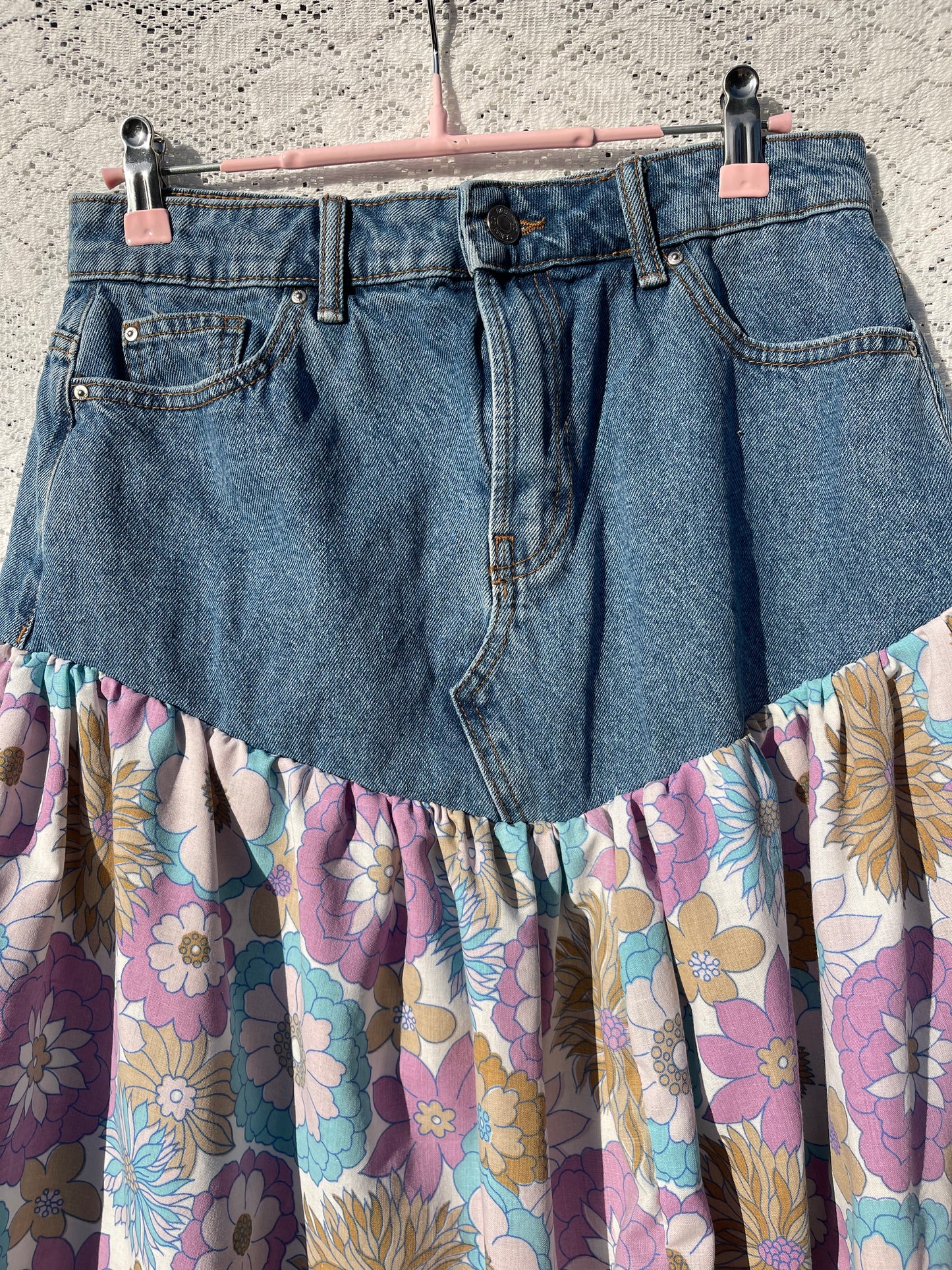 Vintage floral and denim skirt
