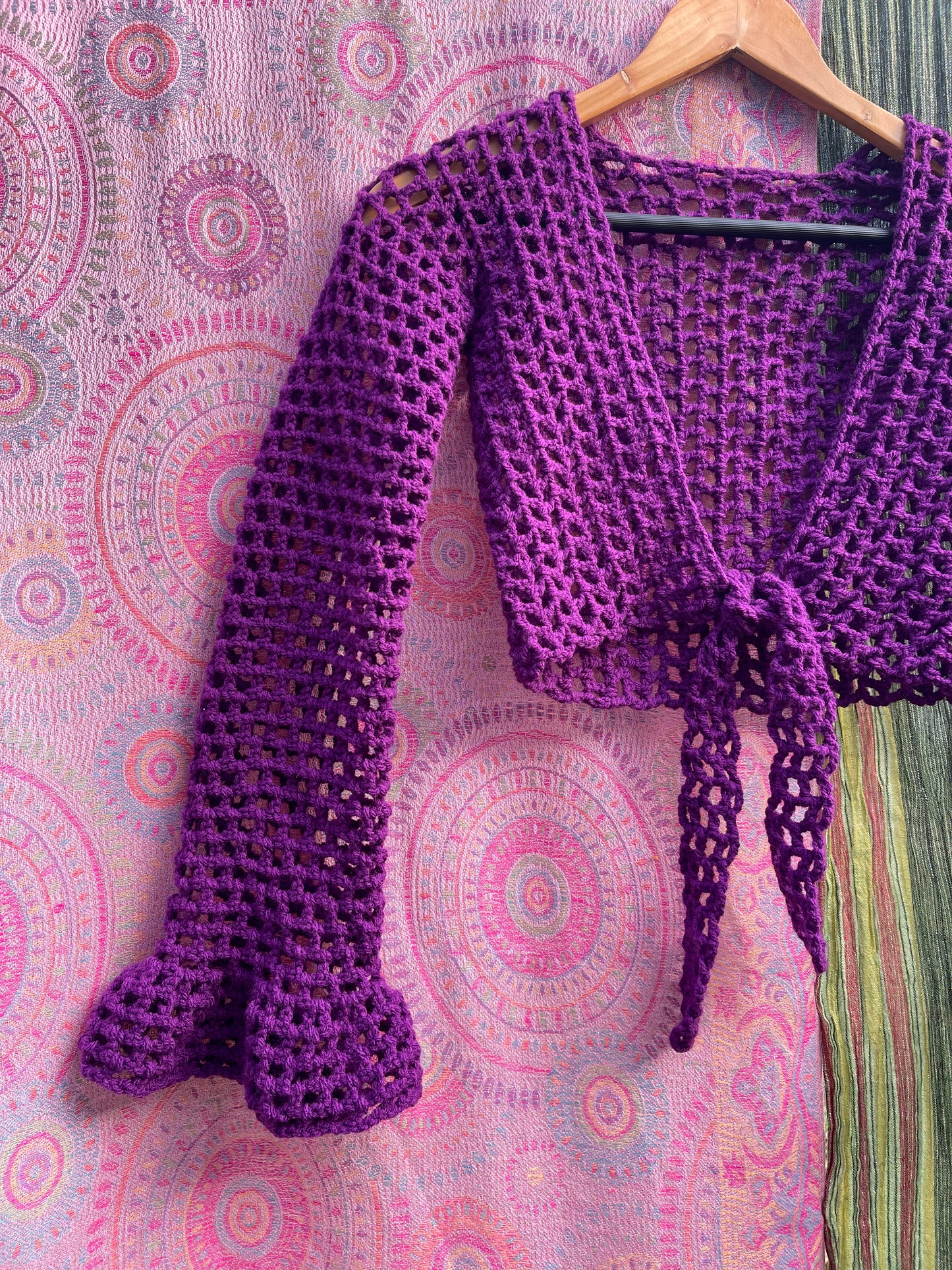 Magenta crochet tie top