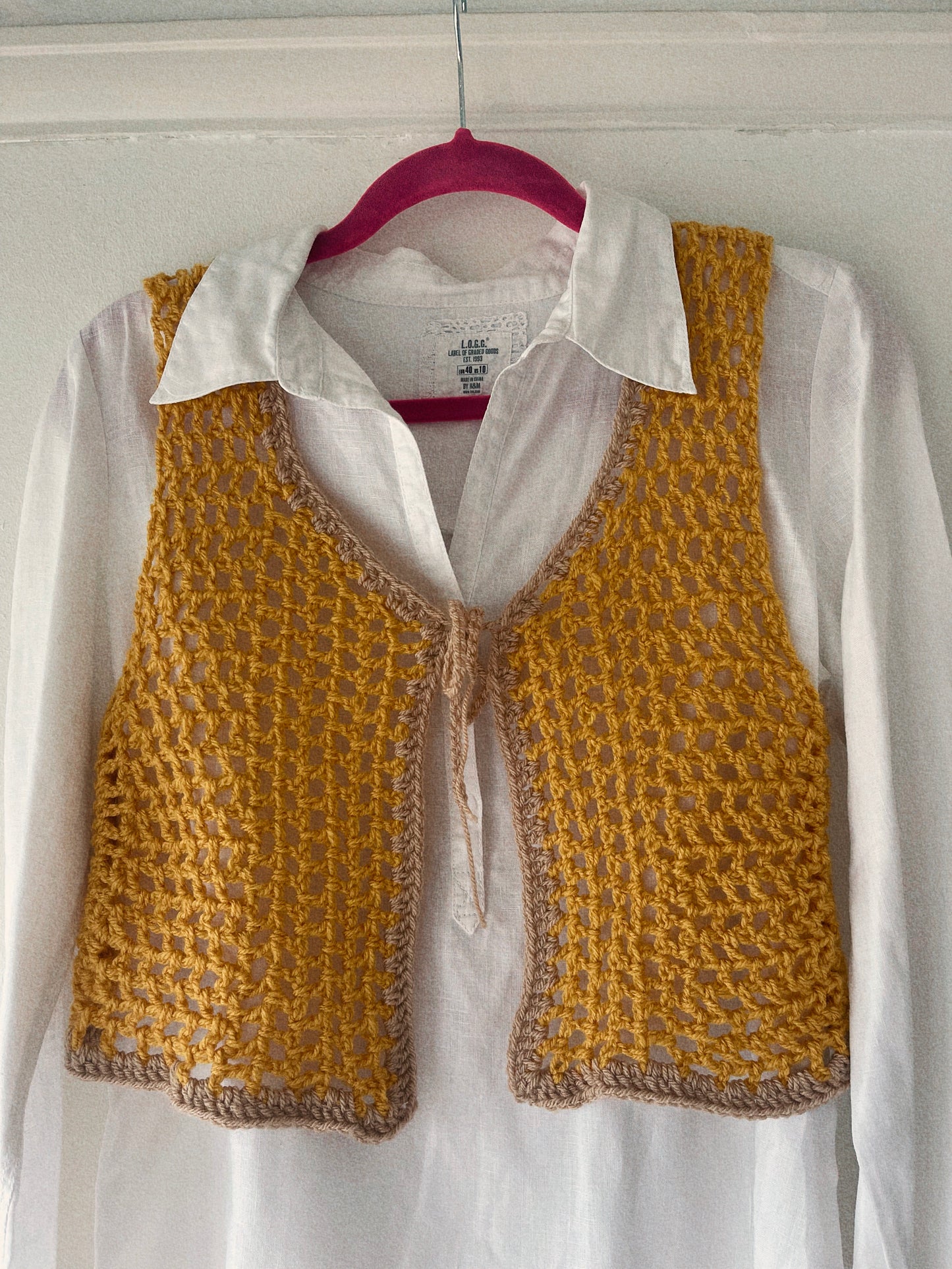 Mustard Crochet Mesh Waistcoat