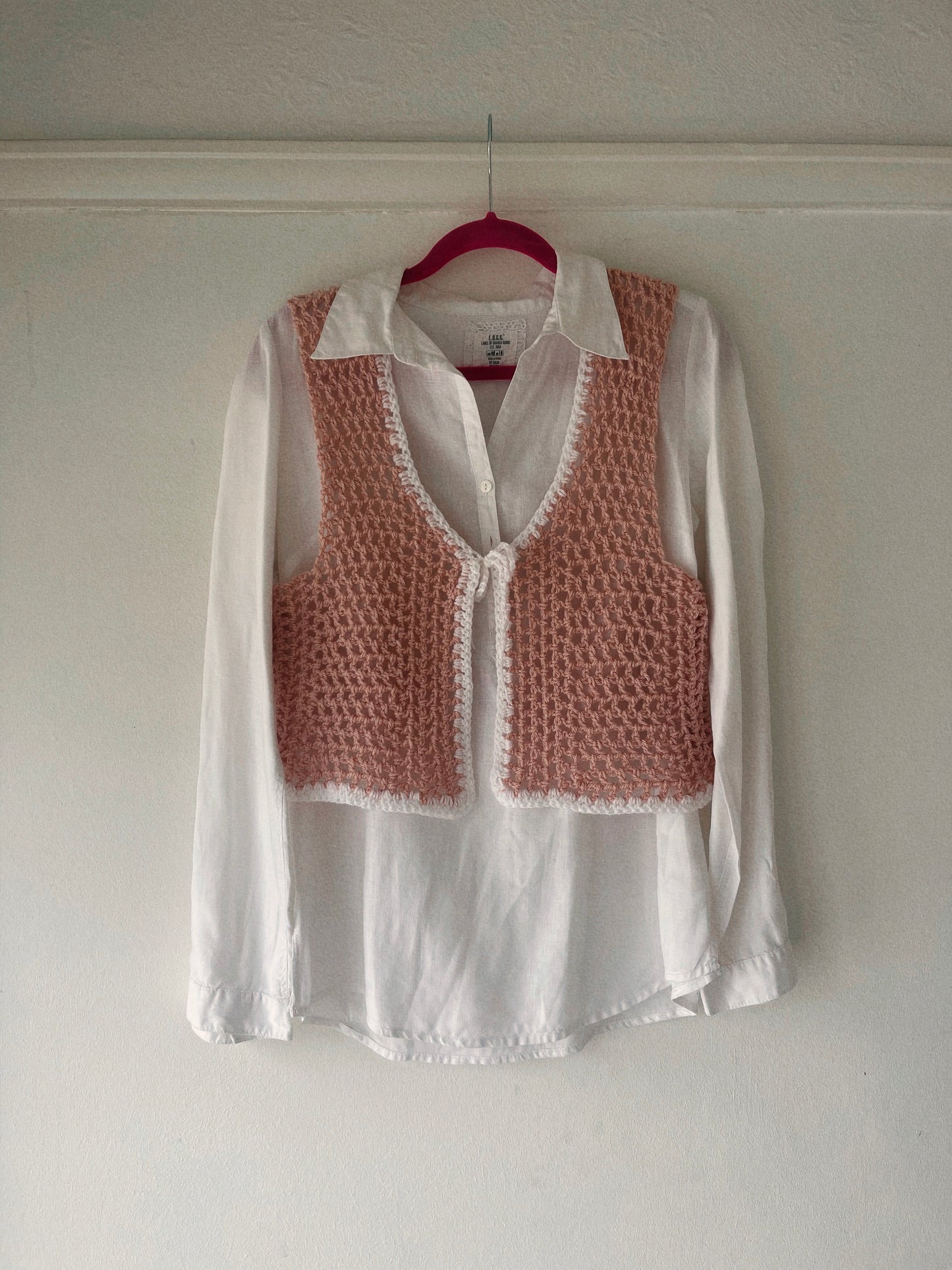 Pink and White Crochet Mesh Waistcoat